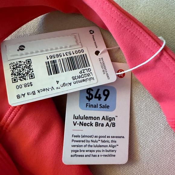 Pink Lululemon Align V-Neck bra A/B - Picture 3 of 4